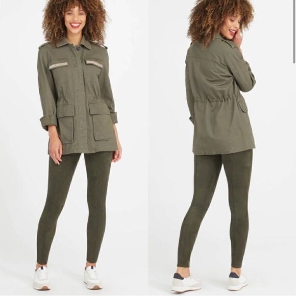 🆕 SPANX | Olive Green Faux Suede Leggings Size Small NWT - Picture 1 of 6